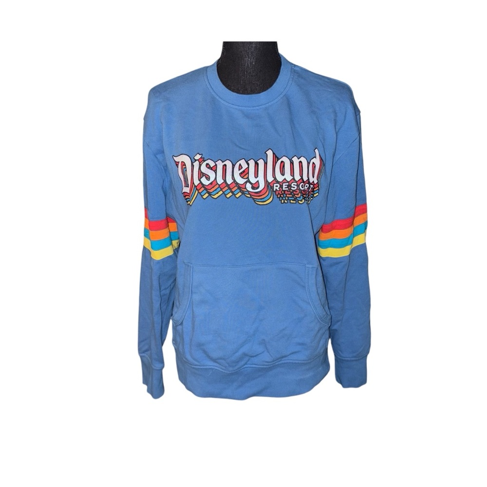 Disney Blue Disneyland Resort Rainbow Stripe Pullover Sweatshirt